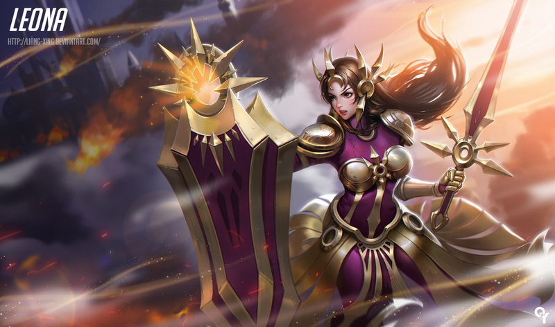 Games, artwork, leona, league of legends, shield, sword, 1080P