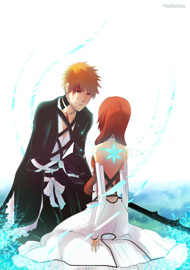 anime, Cartoons, art, ichigo, orihime, 4K, hd, inoue, kurosaki, bleach, x