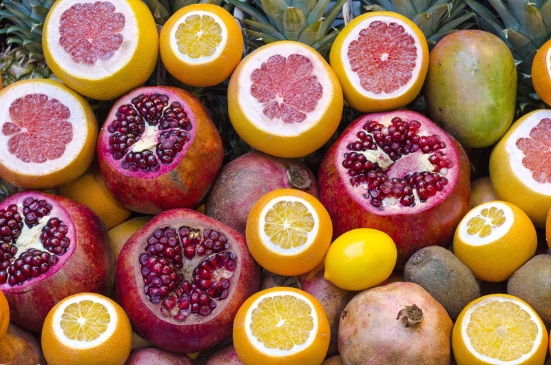 ripe, wellbeing, choice, freshness, orange, food and drink, pomegranate, grapefruit, orange color, orange - fruit, oranges, variation, halved, kiwis, cross section