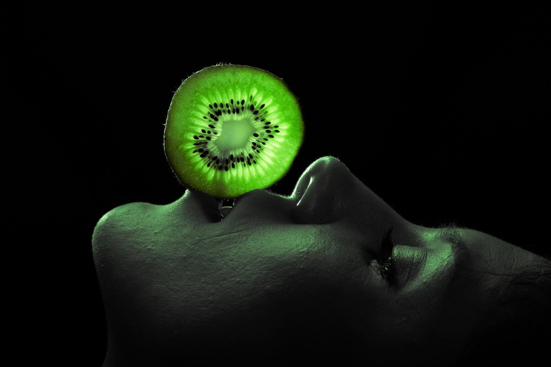 face, kiwi, green color, women, apple - fruit, glowing, food, human body part, green, body part, adult, profile, close-up, indoors, wellbeing, human eye