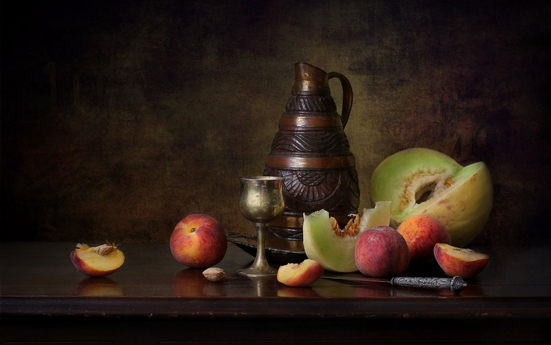 Peach, 1080P, Honeydew Melon, Fruit, Pitcher, Melon, Still Life, Photography, Knife