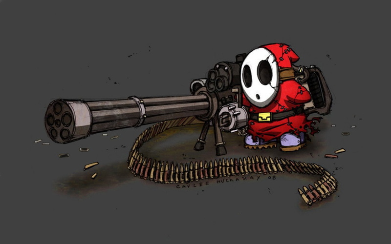 Mario, Machine Gun, Gun, Other, 720P, Humor, Maskass