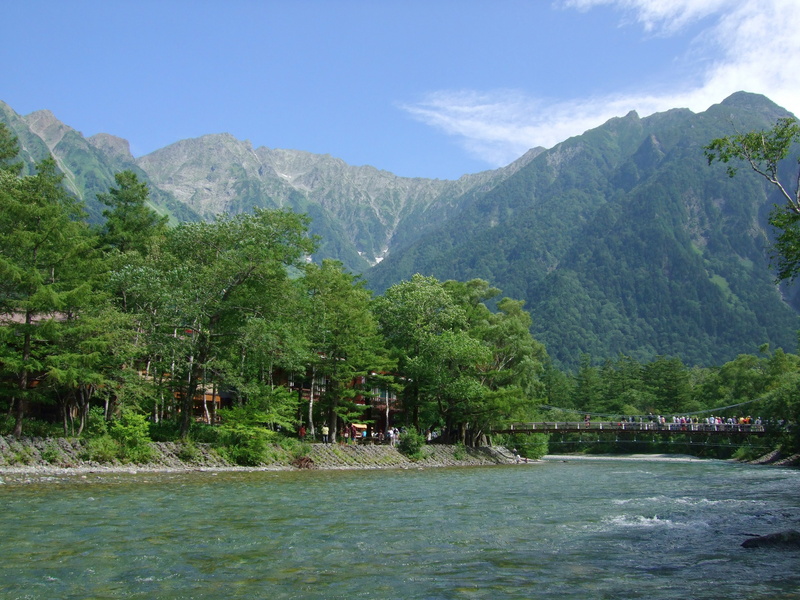 formation, mountain, tree, landscape, beauty in nature, sky, growth, day, plant, tranquility, japan, environment, idyllic, river, green color, kamikochi