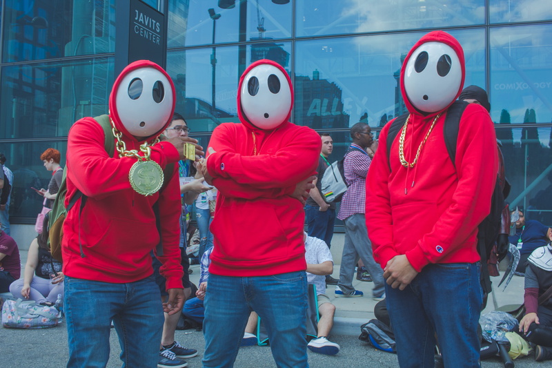 champion, nyc, comic con ny, chains, nintendo, 5K, day, standing, men, jacob k. javits convention center, cosplay, city, red, leisure activity, shy guys
