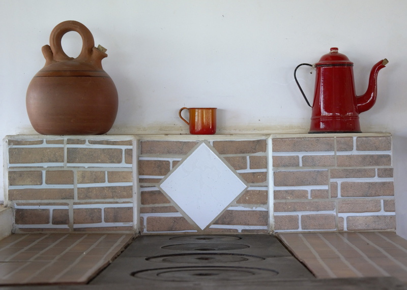 brick wall, rural, crockery, wall - building feature, pottery, teapot, 4K, wall, rustic stove, brick, old, day, white color, group of objects, art and craft