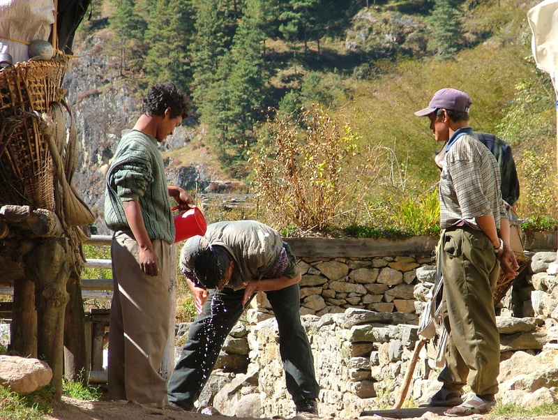 outdoors, casual clothing, nepal, lifestyles, sunlight, men, day, adult, standing, nature, 2K, real people, plant, solid, military, land, hair wash, uniform