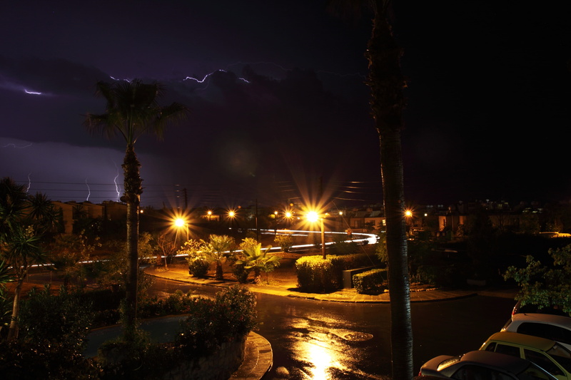 lightning, plant, power in nature, lighting equipment, street light, built structure, mode of transportation, 4K, electricity, illuminated, canal, palm