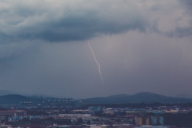 thunderstorm, no people, cloud - sky, storm, urban, mid, thunder, beauty in nature, air, dark, power in nature, high, outdoors, residential district, weather