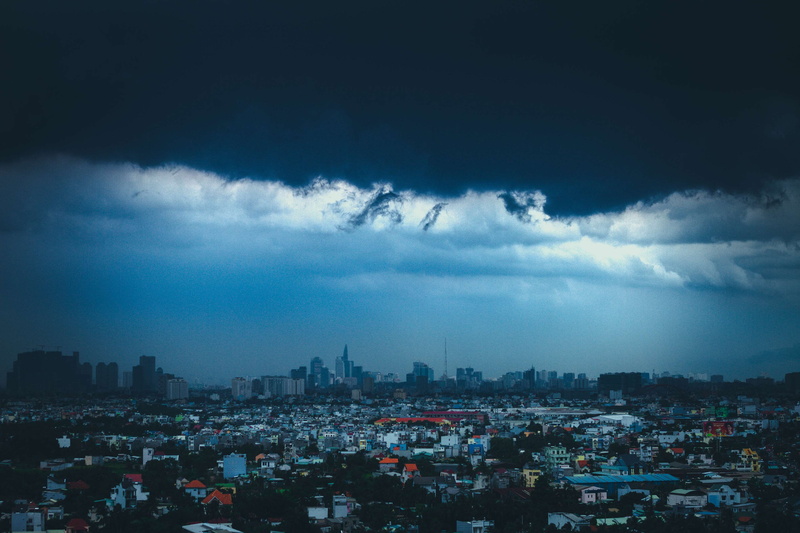 travel, architecture, cloud - sky, buildings, thunder, residential district, dark, city, sunset, nature, storm cloud, no people, downtown, cityscape, 4K