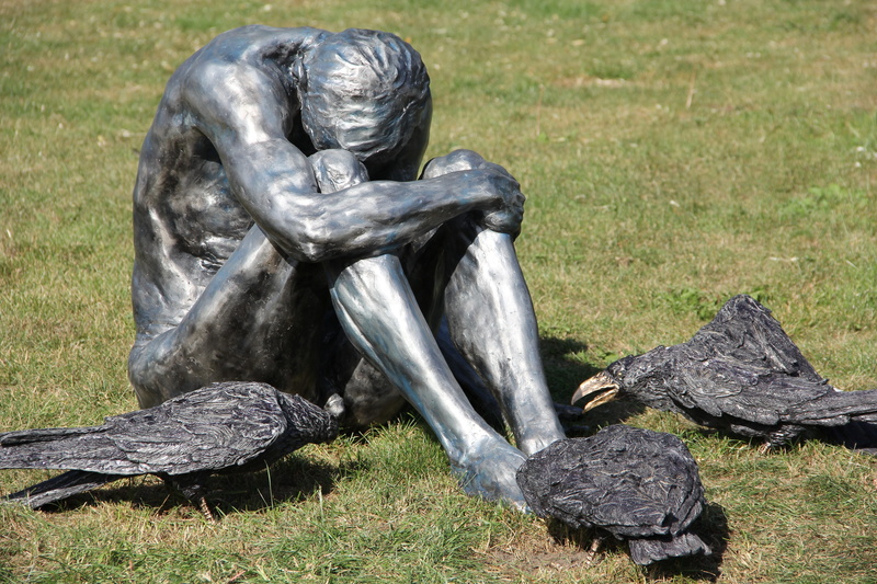 plant, black color, vertebrate, nature, outdoors, representation, no people, day, sitting, ravens, dwelling on, animals in the wild, statue, art and craft