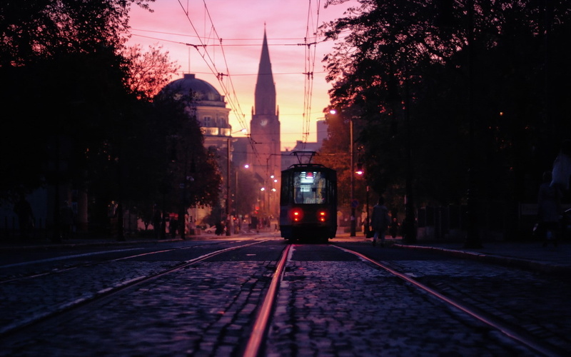 street, Universities, 1080P, Poznan, Tram, Poland, city, Cityscape, church