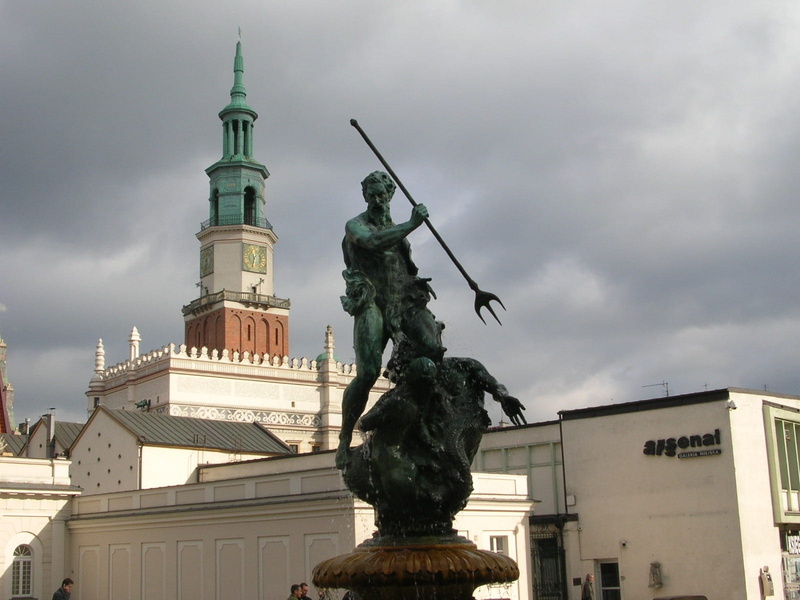 cloud - sky, representation, travel, male likeness, outdoors, building, poznan, spire, statue, architecture, nature, day, creativity, art and craft, monument