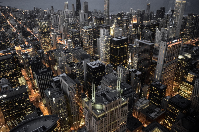 5K, building, cityscape, aerial, city, downtown, tall, towers, night, architectural design, buildings, crowded, perspective, financial district, building exterior