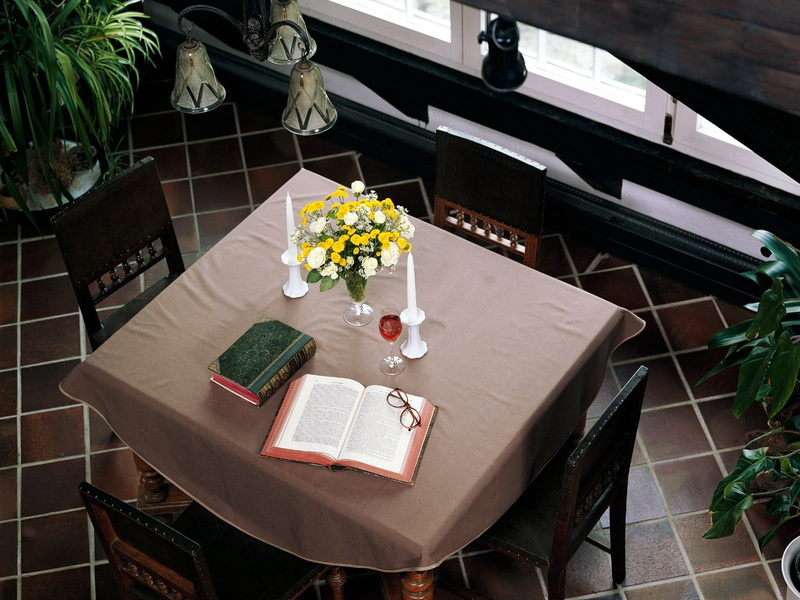 restaurant, cafe, setting, book, decor, high angle view, candle, domestic Room, candlesticks, modern, flowering plant, white, table, elegance, decoration