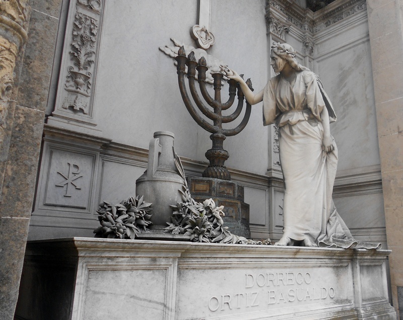 wall - building feature, female likeness, cemetery, sculpture, creativity, recoleta, candles, decoration, statue, the past, male likeness, history, light