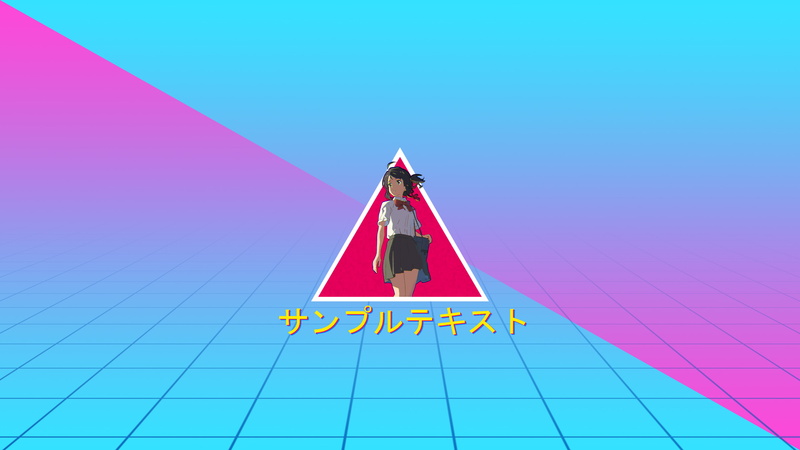 multi colored, blue, communication, outdoors, triangle shape, anime girls, day, 4K, vaporwave, geometric shape, nature, Kimi no Na Wa, digital composite