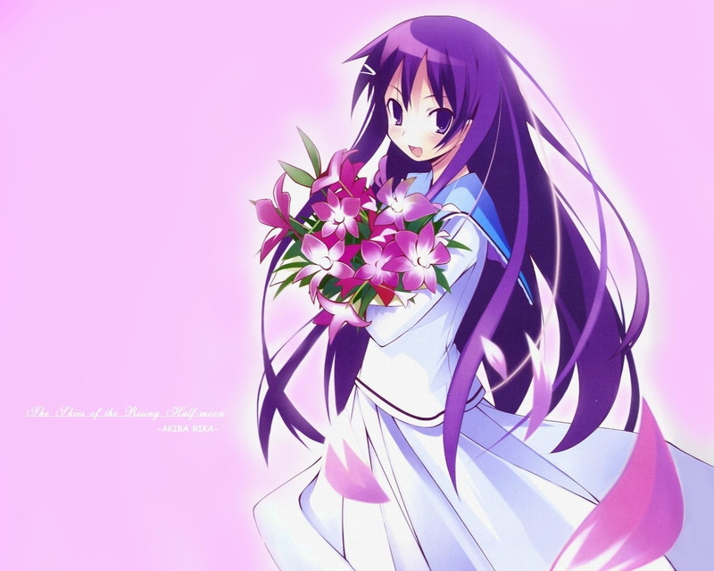 flower head, one person, flower, Akiba rika, flowering plant, Bouquet, Joy, purple, Hanbun no tsuki ga noboru sora, event, veil, pink color, fashion, nature