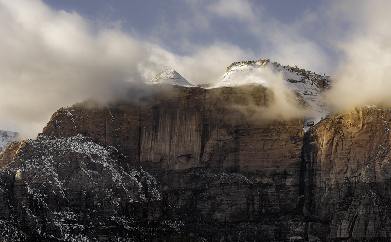 formation, snowcapped mountain, tranquility, landscape, snow, travel, non-urban scene, rocky mountain, mist, nature, rock - object, rock formation, fog