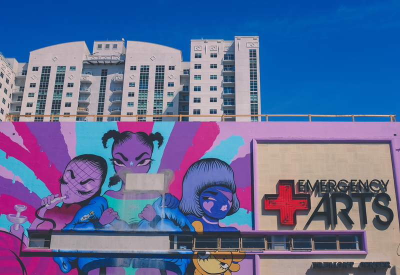 pink, multi colored, representation, colors, building exterior, no people, art and craft, downtown, city, western script, text, las vegas, urban art, building