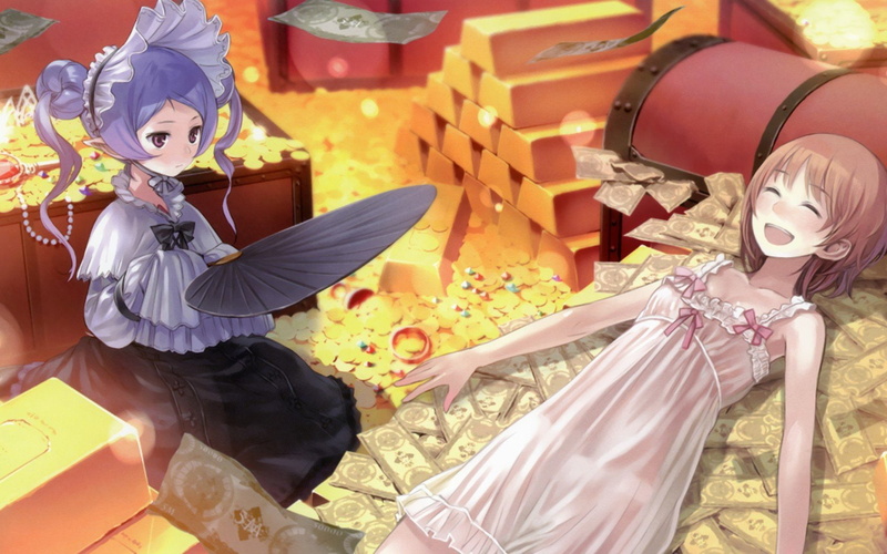 girls, hom, multicolor, gold, 720P, totori, rorona, female, money, kishida, anime, mel, atelier, fryxell, rororina, cash