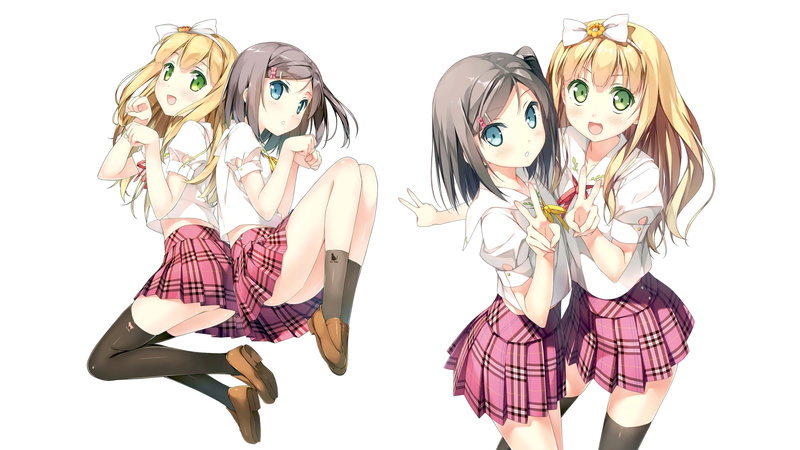 zettai ryouiki, Hentai Ouji to Warawanai Neko, blonde, boots, school uniform, thigh-highs, blushing, hair bows, gray hair, Azuki Azusa, ribbon, Tsutsukakushi Tsukiko