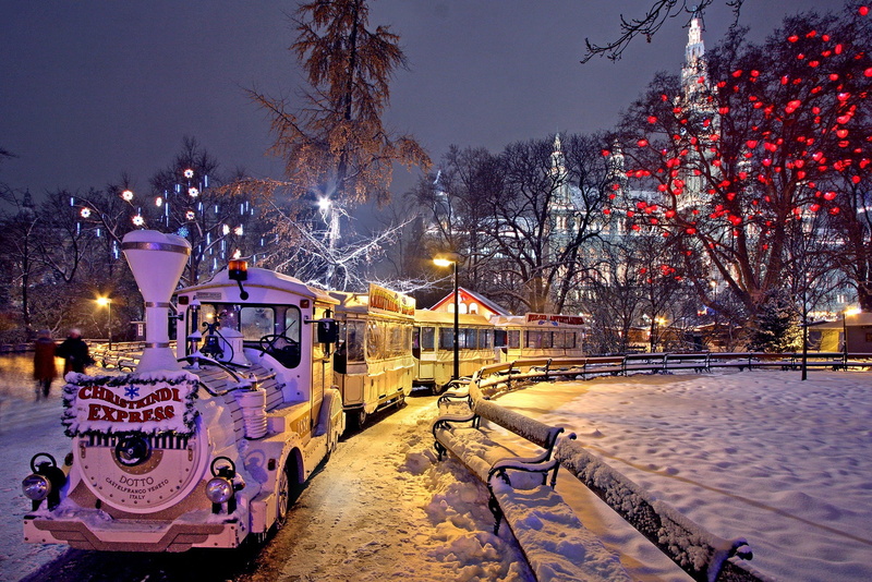 Christmas, 1080P, night photo, Christmas market, Vienna, winter, Park, interesting places