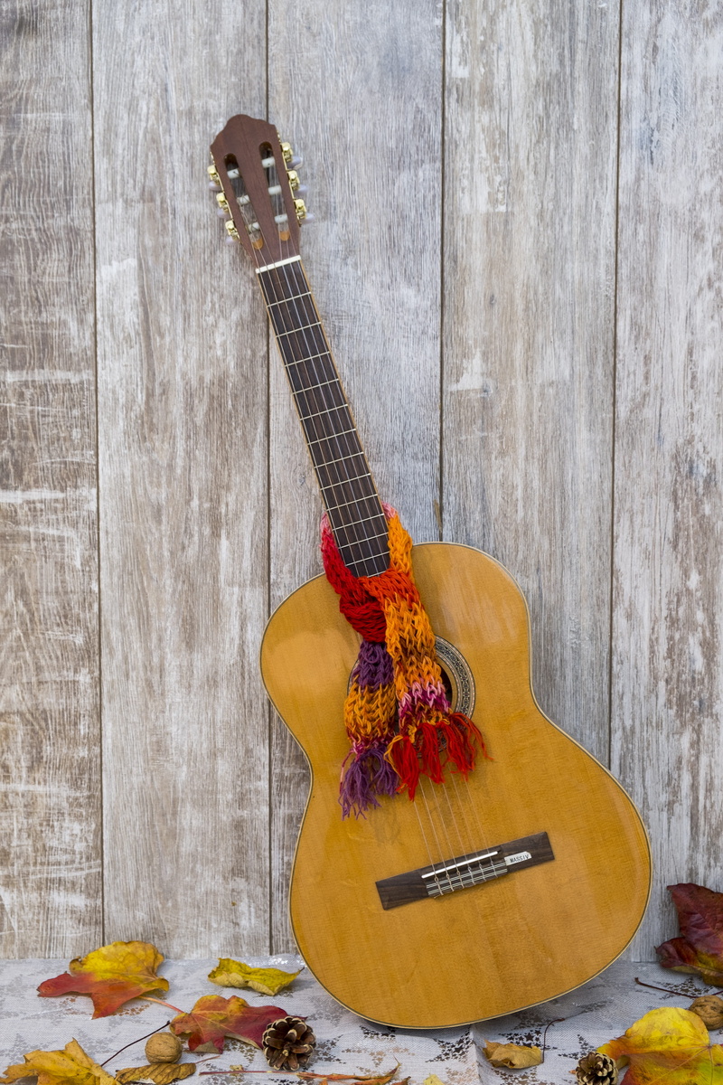 art and craft, indoors, arts culture and entertainment, string, wall - building feature, autumn, leaning, creativity, wooden guitar, music, wood - material
