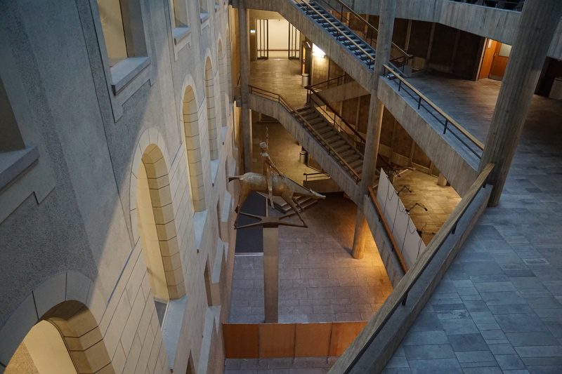 depend, reiter, indoors, railing, built structure, steep, architectural column, no people, statue, stairs, modern, facade, sculpture, ride, horse, zurich