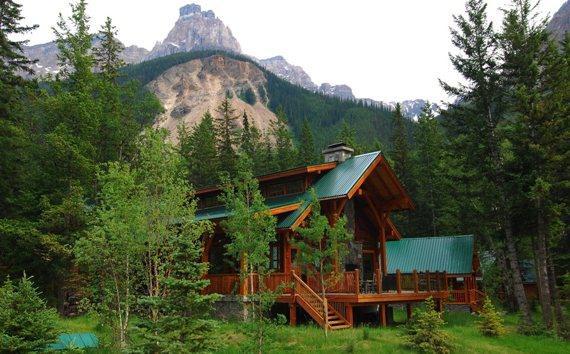 no people, trees, Alberta, architecture, sky, day, beauty in nature, mountains, plant, forest, built structure, tranquil scene, grass, outdoors, wood - material