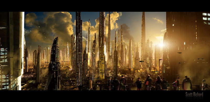  built structure, group of people, cloud - sky, panoramic, auto post production filter, transfer print, scott, science fiction, orange color