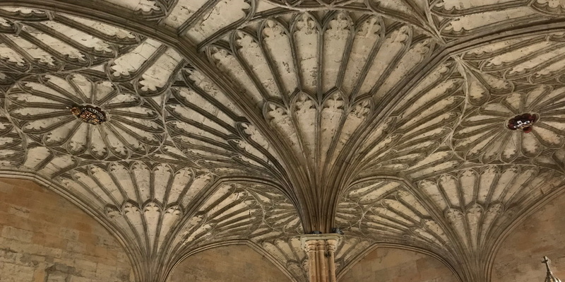 pattern, ceiling, rotunda, low angle view, indoors, arch, religion, gothic style, place of worship, architectural column, ornate, art and craft, oxford