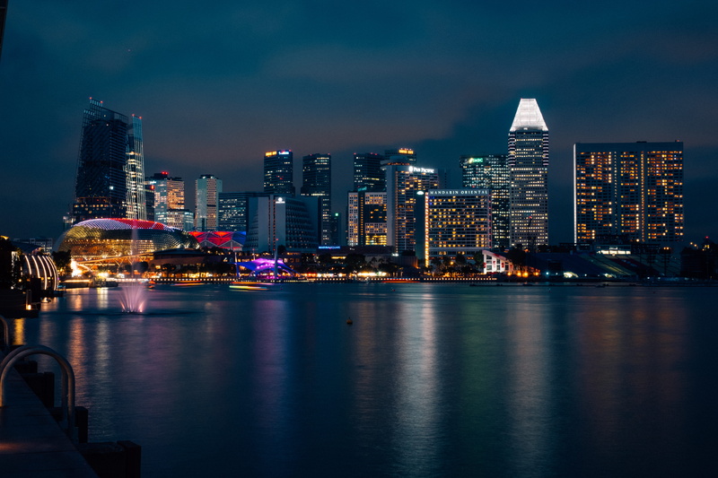 5K, nighttime, cityscape, office building exterior, landscape, architecture, building exterior, skyscraper, built structure, dock, downtown, pier, water
