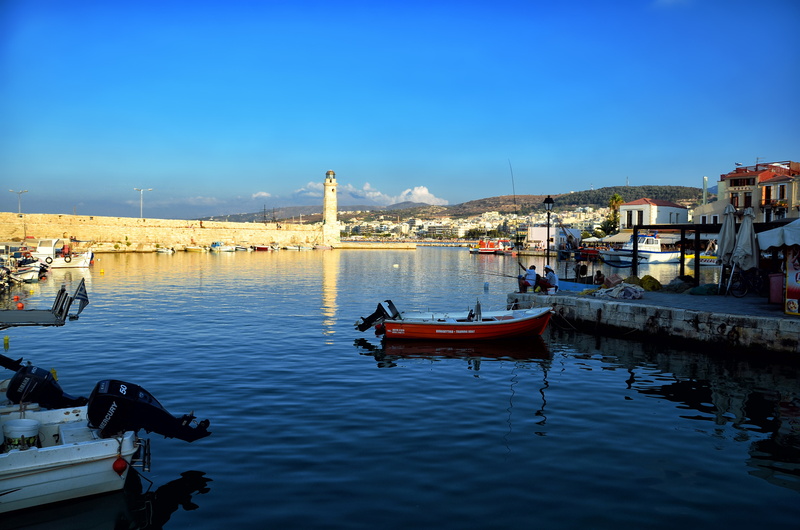 lighthouse, sea, Crete, 4K, fishing, Rethymno, boats, Greece