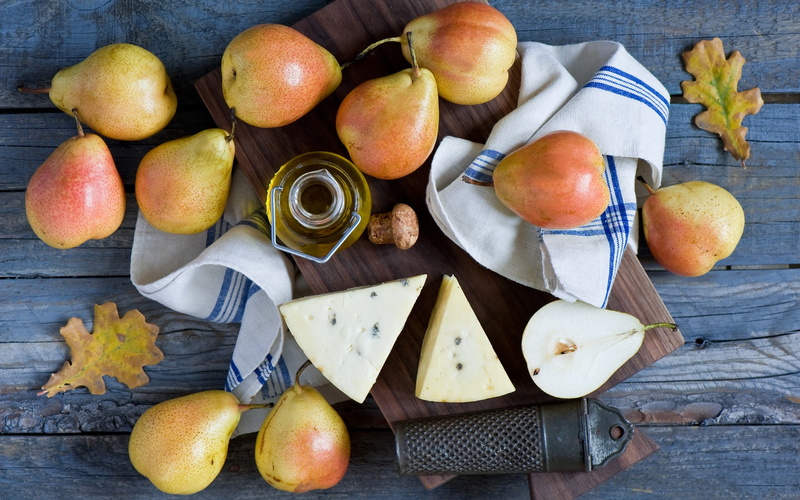Cheese, Fruits, 1080P, Wood, close, Board, Pears, Butter