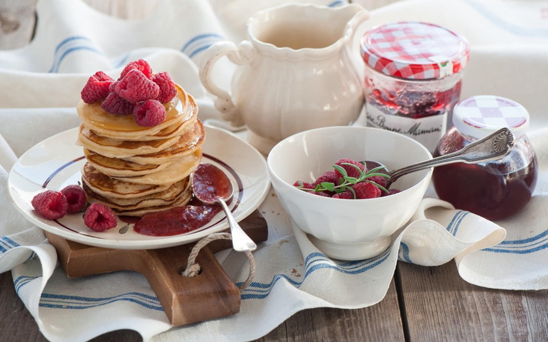 raspberry, raspberries, pancakes, 1920x1200, pancake, fruits, photography, strawberry, 1080P
