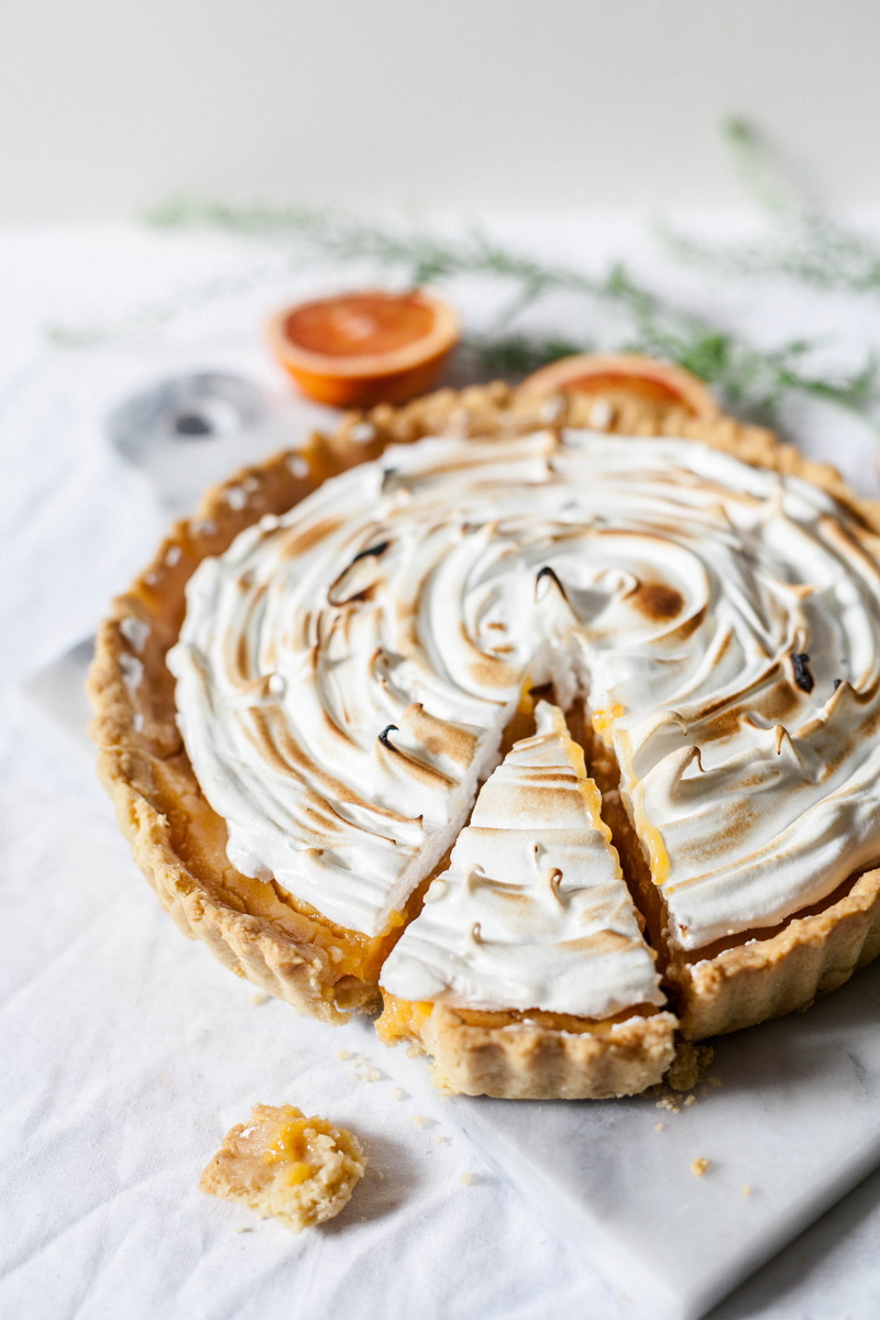 focus on foreground, close-up, baked, sliced, grapefruit, pie, cream, indoors, temptation, french food, indulgence, tart, still life, 4K, tart - dessert
