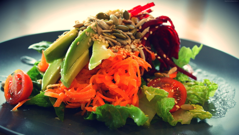 Lettuce, sunflower seeds, tomato, sesame seeds, 4K, avocado, Salad, carrots