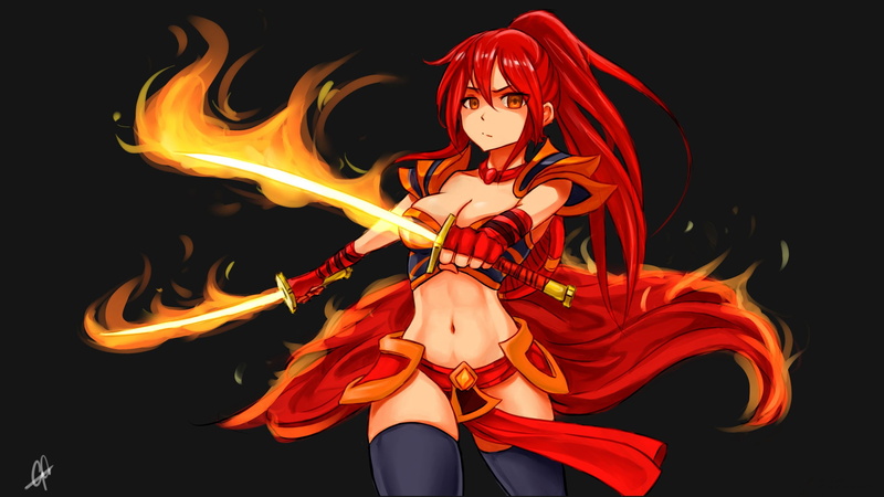 dota, fantasy, 2K, sword, redhead, girl, games, Spirit, 2560x1440 px, anime, warrior, Ember