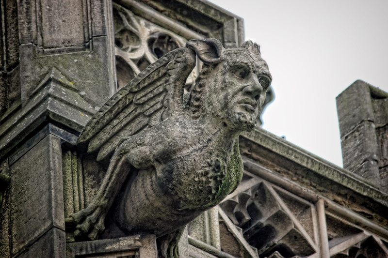 the past, craft, nature, demon, religion, ornate, sculpture, masonry, architecture, manchester, statue, art and craft, gothic style, gray, carving, building exterior