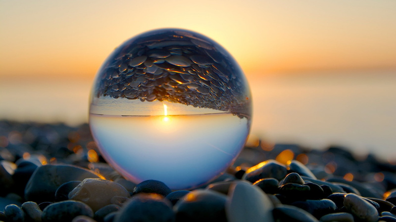 sunset, close-up, forecasting, crystal ball, land, 1080P, rock, floating on water, water, horizon, reflection, outdoors, no people, beauty in nature, sky