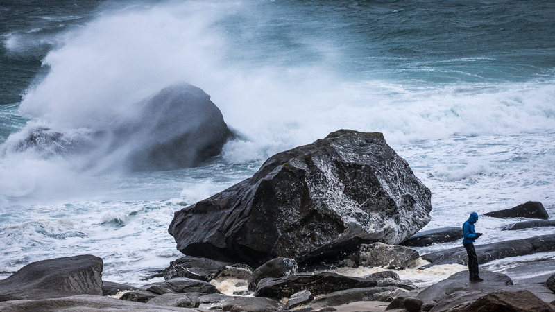 land, sport, power in nature, outdoors, rock - object, surfing, weather forecast, hitting, risk, water, scenics - nature, beauty in nature, nordland, breaking