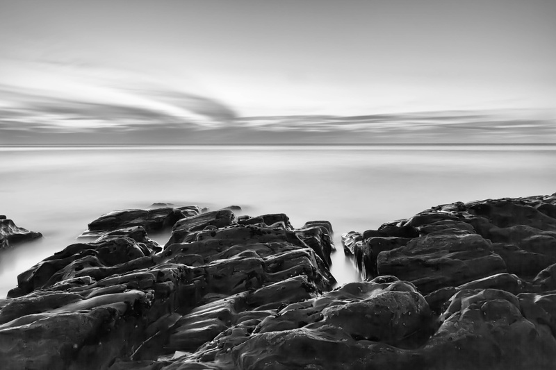 water, body, ocean, long exposure, 5K, LE, body of water, black and white, bandw, landscape, coastline, sunset, gray scale, clouds, beside, gray, outdoors
