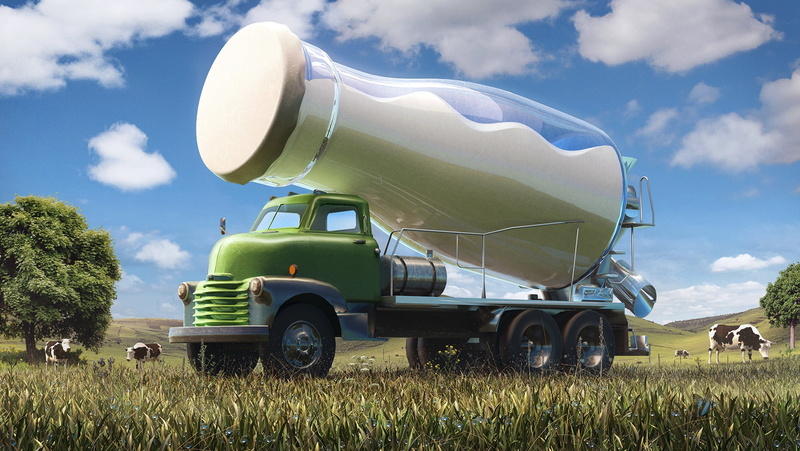 milk, 1080P, milktruck, bottle, car, Creative Streams, field, cow