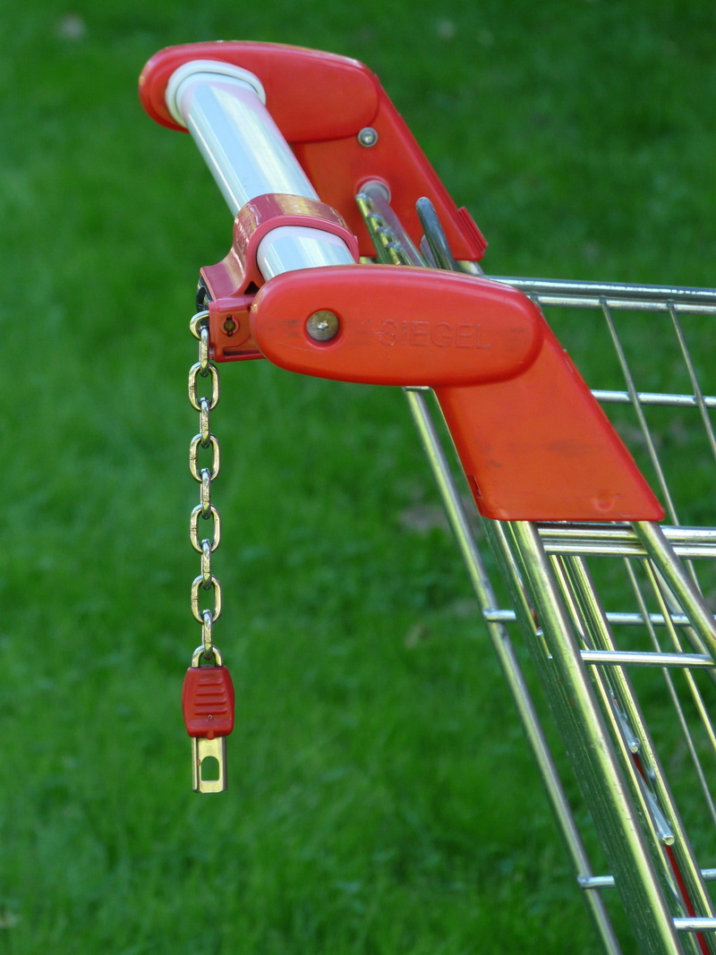 shopping, nature, chain, castor wheels, security, no people, toy, grass, Locks, close-up, outdoor play equipment, goods, park, focus on foreground, thrust car