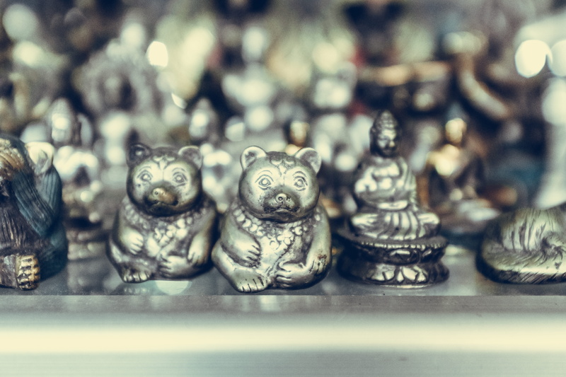 close, in a row, old, bear, buddha, worship, selective focus, representation, hindu, bronze, statue, side by side, close-up, still life, figurines, antique
