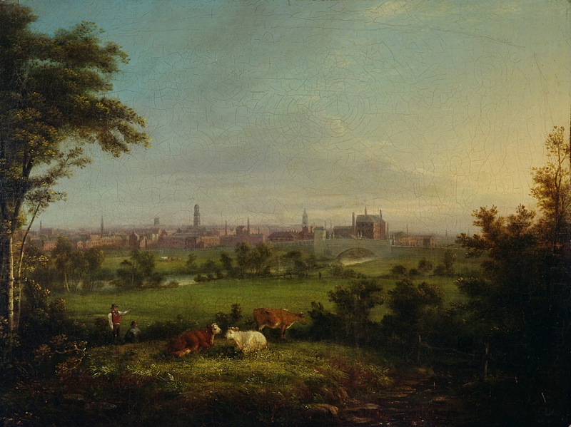 nature, public domain, animal themes, the Meadows, painting, Leeds, animal, domestic, field, environment, domestic animals, cattle, tree, grass, built structure