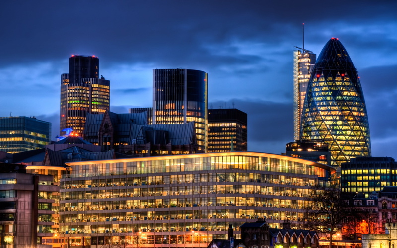 tall - High, travel Destinations, tower, no people, river, building, gherkin, sky, office building exterior, illuminated, cloud - sky, window, city Life