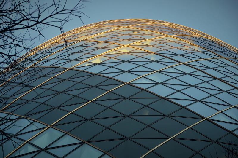 gerkin, office building, building, town, building exterior, no people, day, pattern, shape, geometric shape, sphere, nature, sky, design, low angle view