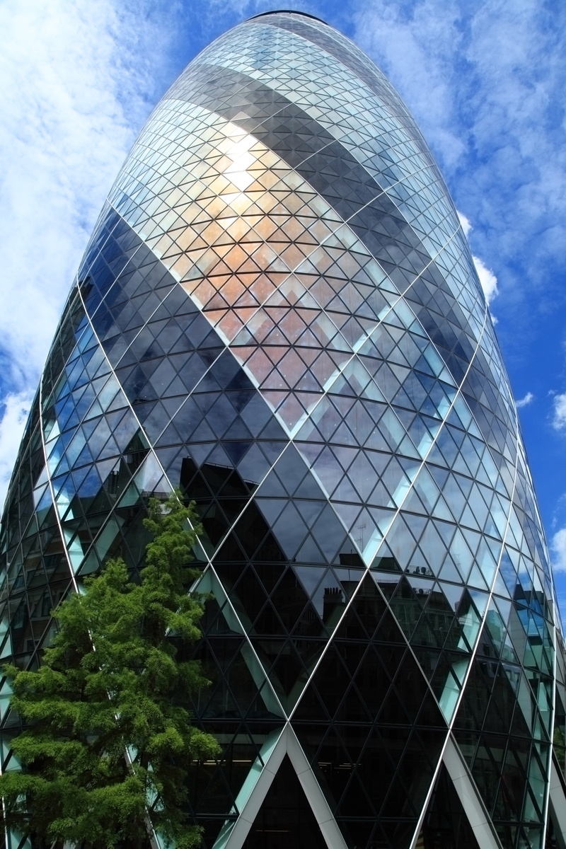 low angle view, office building exterior, england, building, business, skyscraper, 5K, view, glass - material, great britain, urban, 30 st mary axe, metal