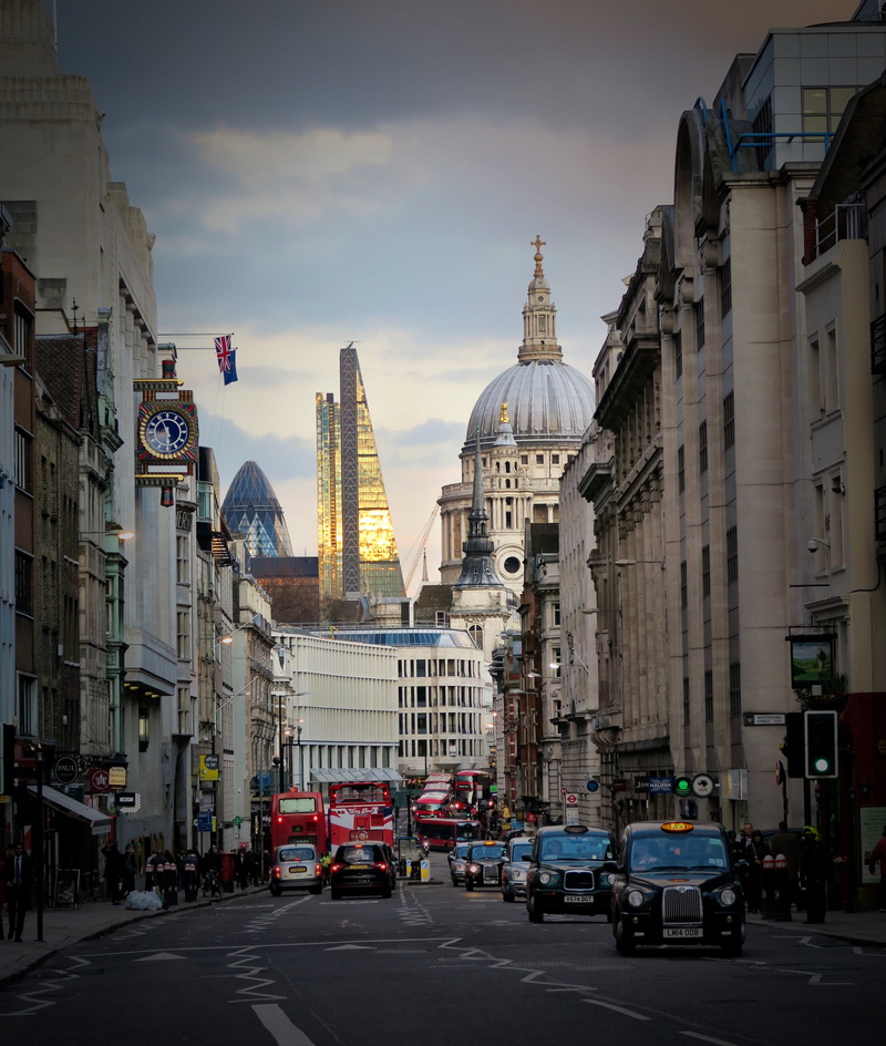 taxi, road, street, building exterior, cyclists, building, fleet street, motor vehicle, religion, st pauls, london, car, place of worship, travel, travel destinations